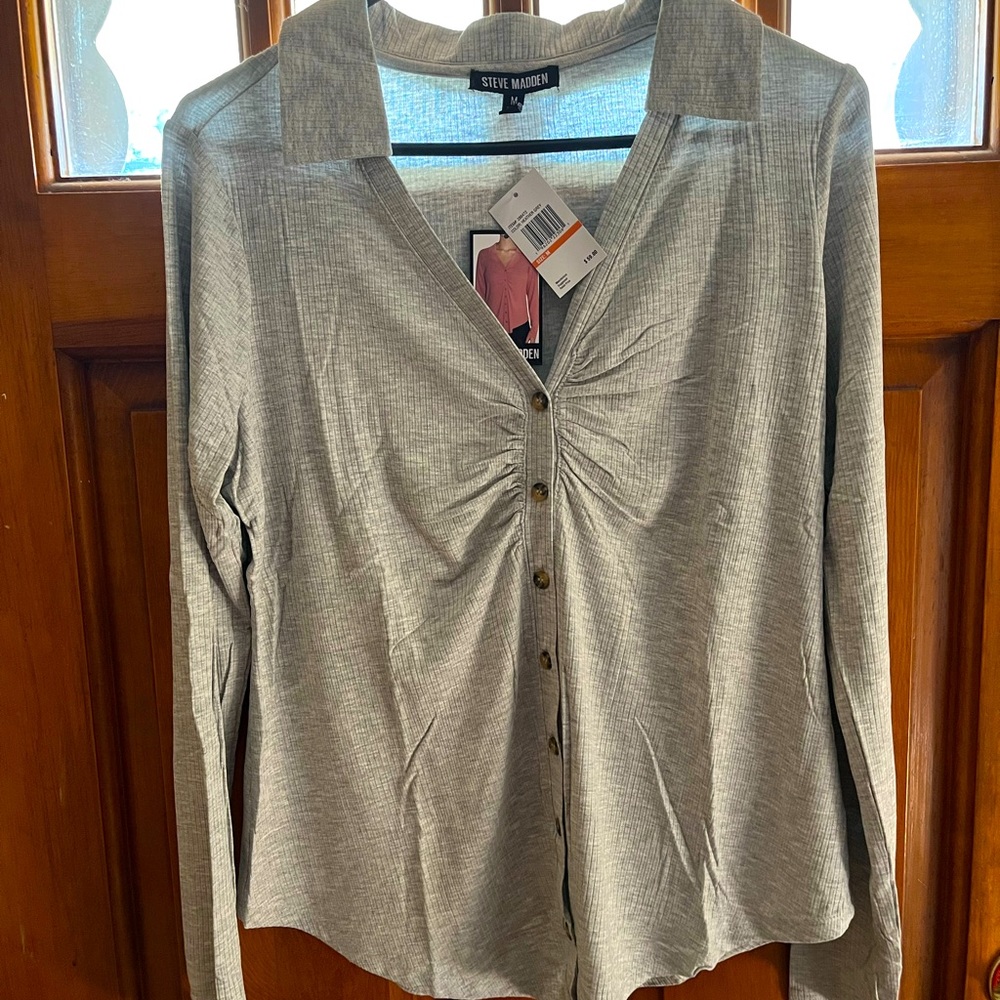 Steve Madden grey button down collar shirt